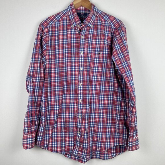 Vineyard Vines Shirt Mens Red & Blue Plaid Slim Fit Tucker Button Up Whale - M - Picture 1 of 5